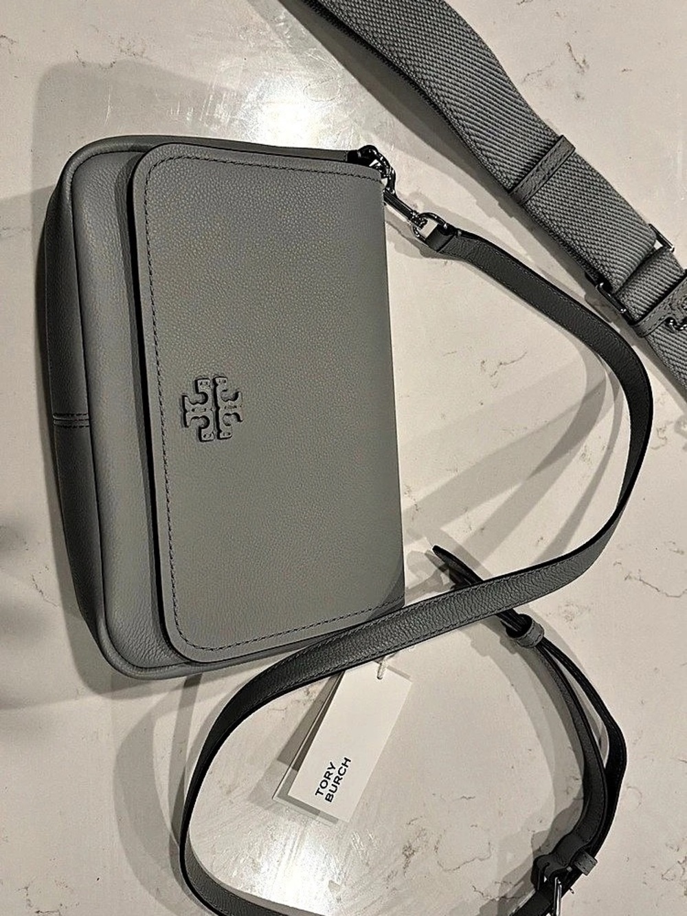 New with tags Tory Burch Small Fleming Shoulder Bag Gray Crossbody Bag